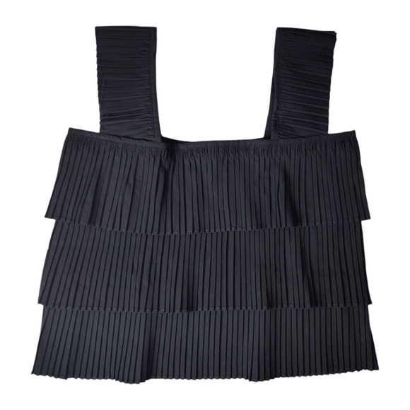 J. Crew Tiered Pleated Sleeveless Tank Black Womens Size Small - Picture 2 of 9